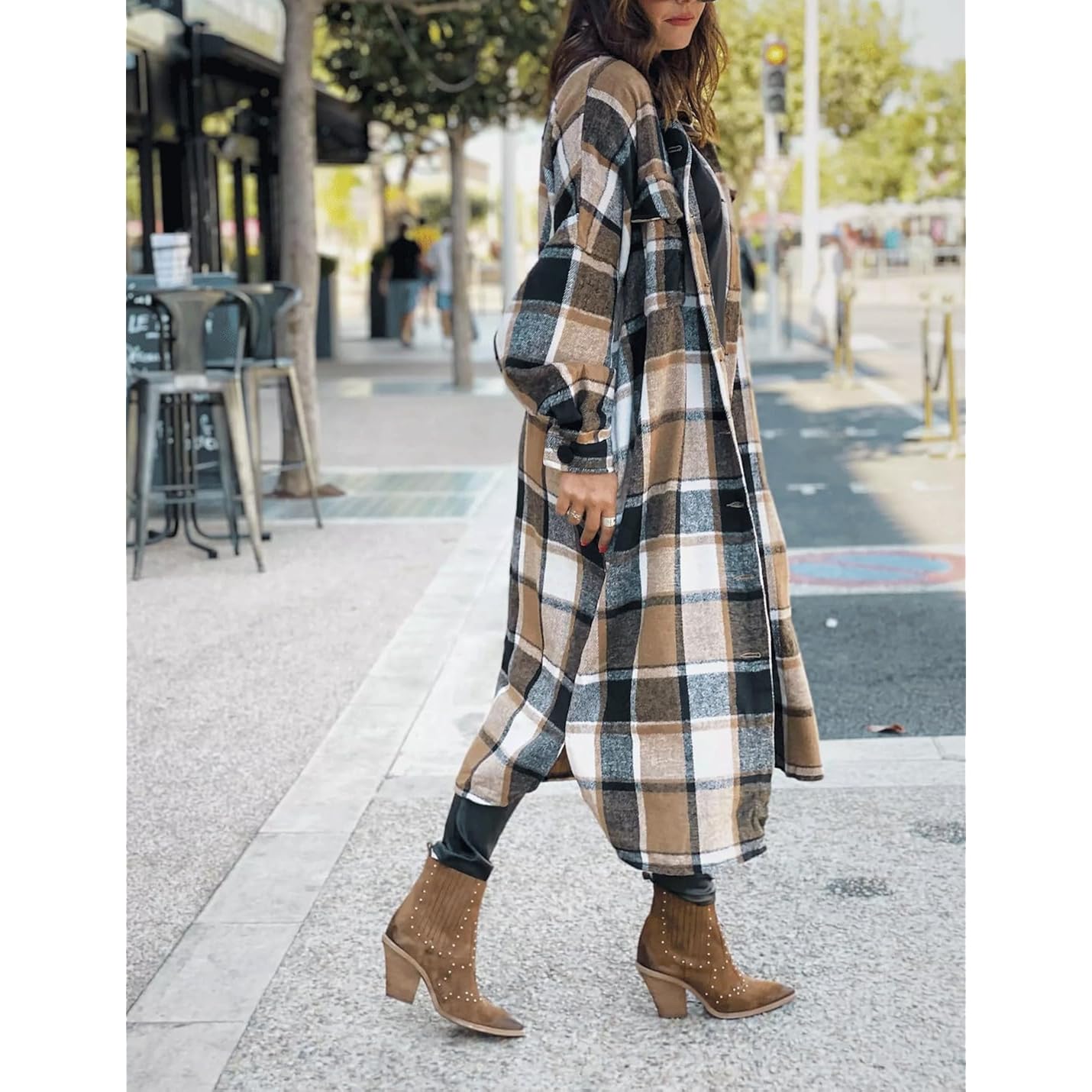 SKIKYAN Dames Fall Flannel Plaid Shacket Jacket oversized - Image 2