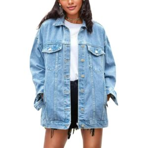 Omoone Dames oversized Mid lang Denim jas Jean