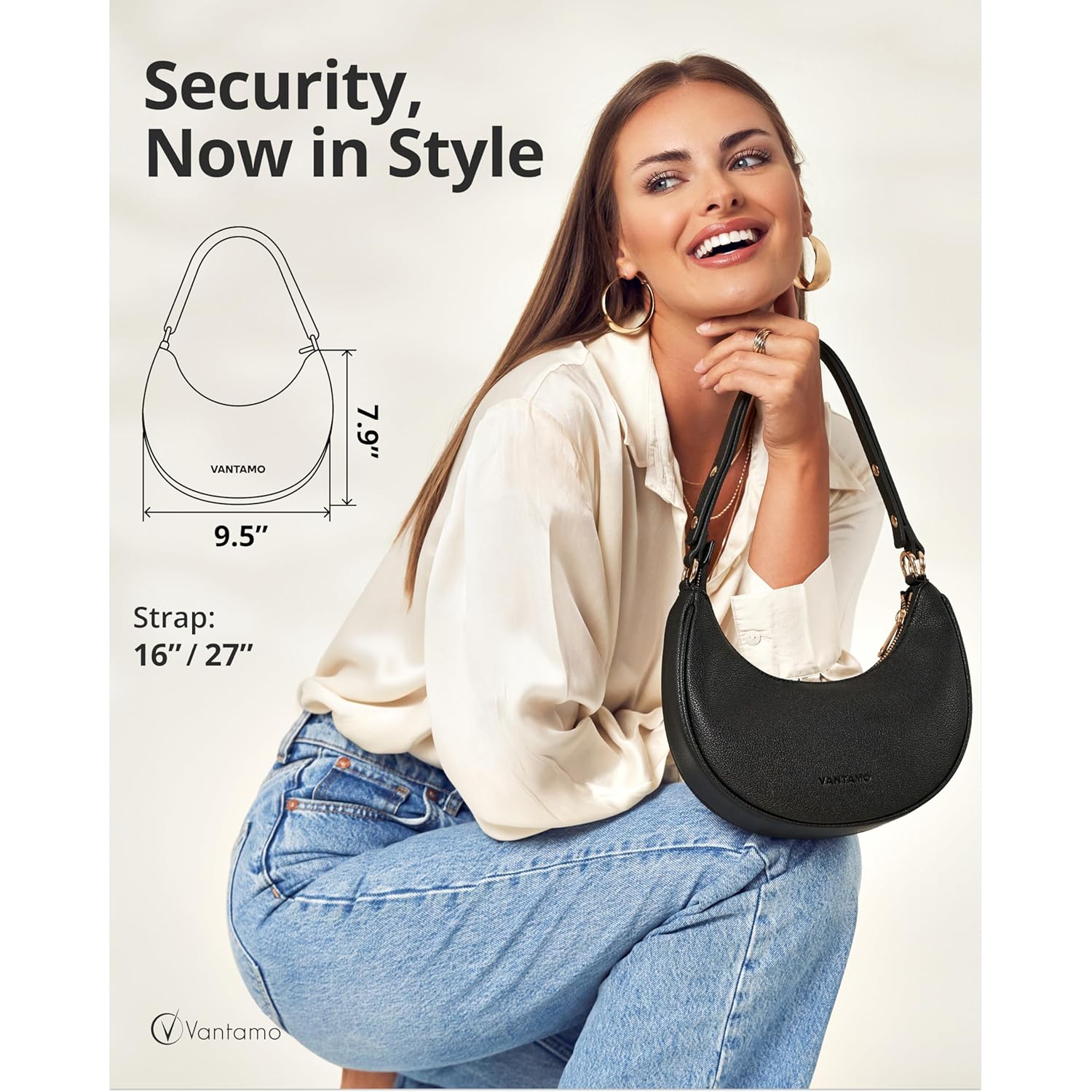 Vantamo Crescent Bags For Dames with RFID Protection, - Image 2