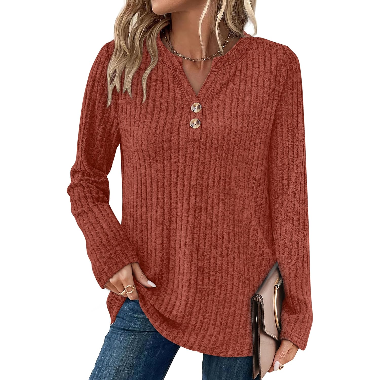 SAMPEEL Dames Sweaters Lightweight lange mouw shirt V - Image 2