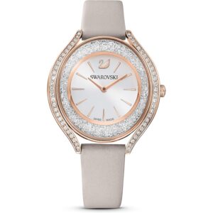 Swarovski Crystalline Aura horloge, Taupe leer band, Rose-goud