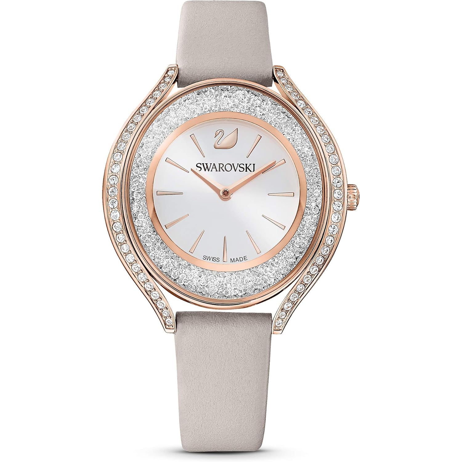 Swarovski Crystalline Aura horloge, Taupe leer band, Rose-goud