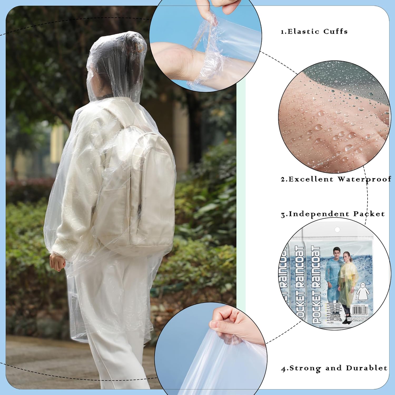 10 Pack Disposable regen Ponchos for Adults, Card-Sized - Image 3