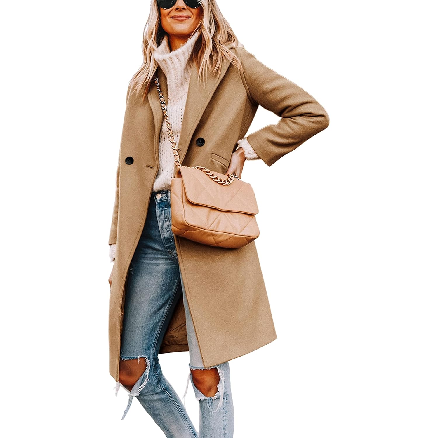 Hooever Dames Winter wol mantel Casual Notch Lapel