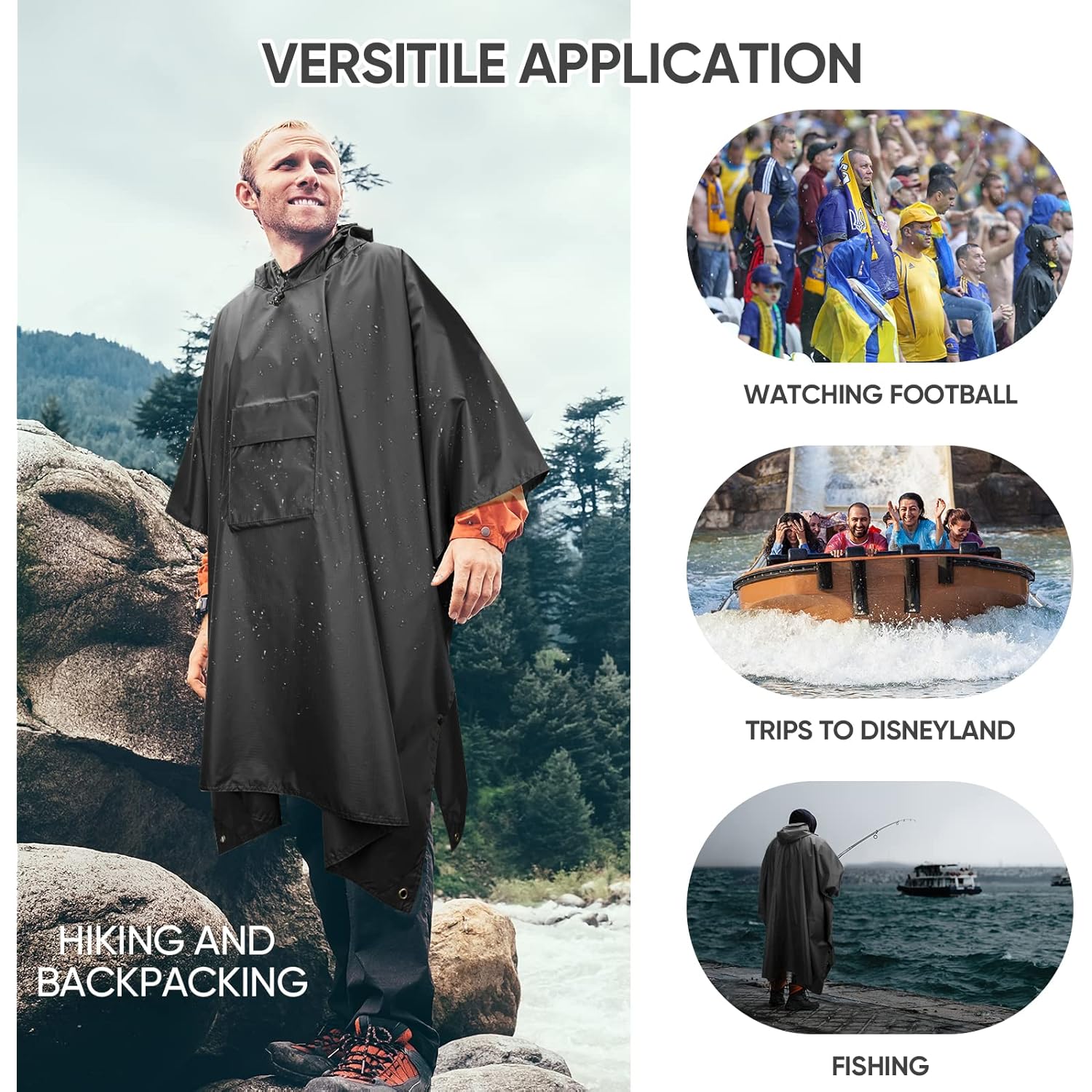 PTEROMY capuchon regen Poncho for Adult with Pocket, - Image 5