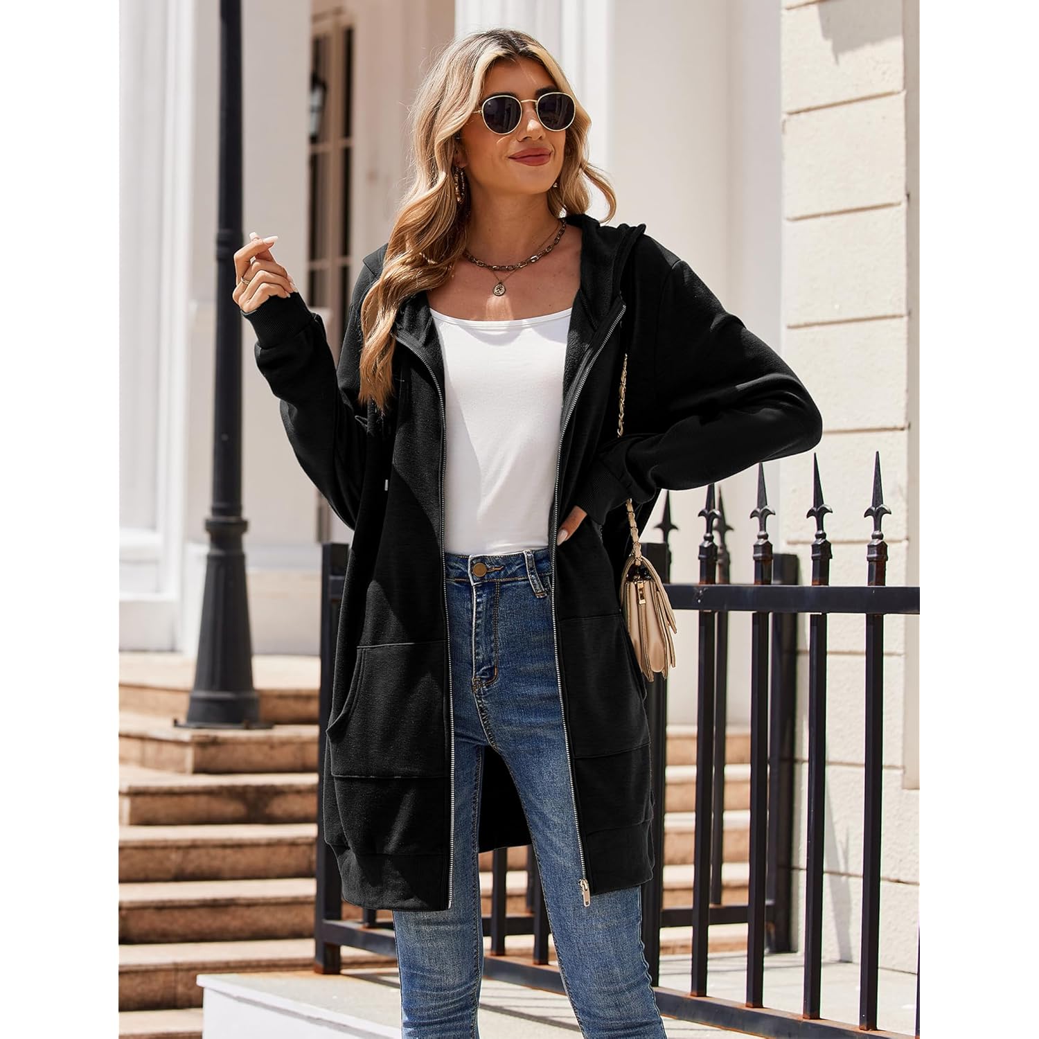 Zeagoo rits hoodie For Dames Long Sleeve oversized - Image 3