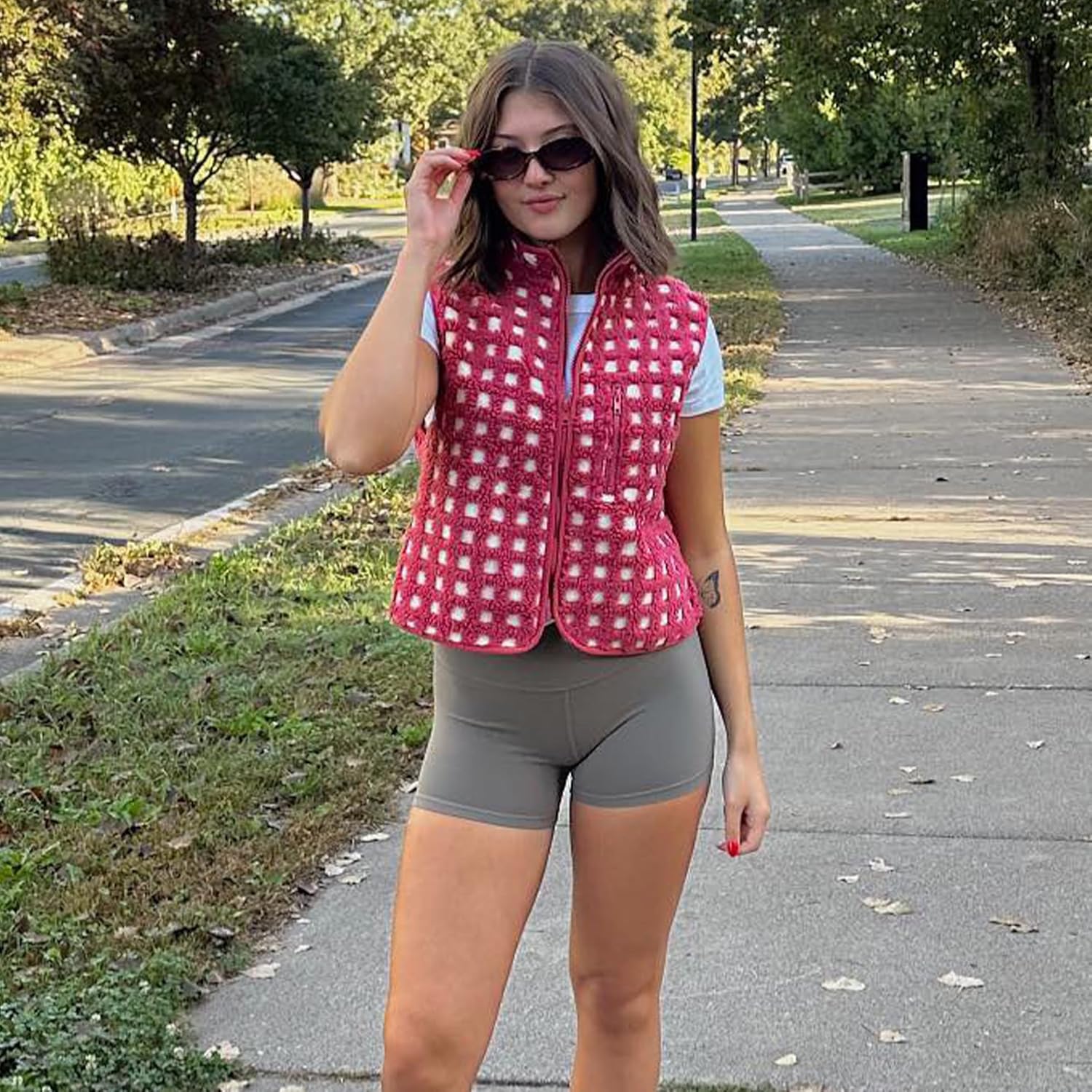 Dames Checkered Sherpa bodywarmer Sleeveless Winter fleece jas - Image 6