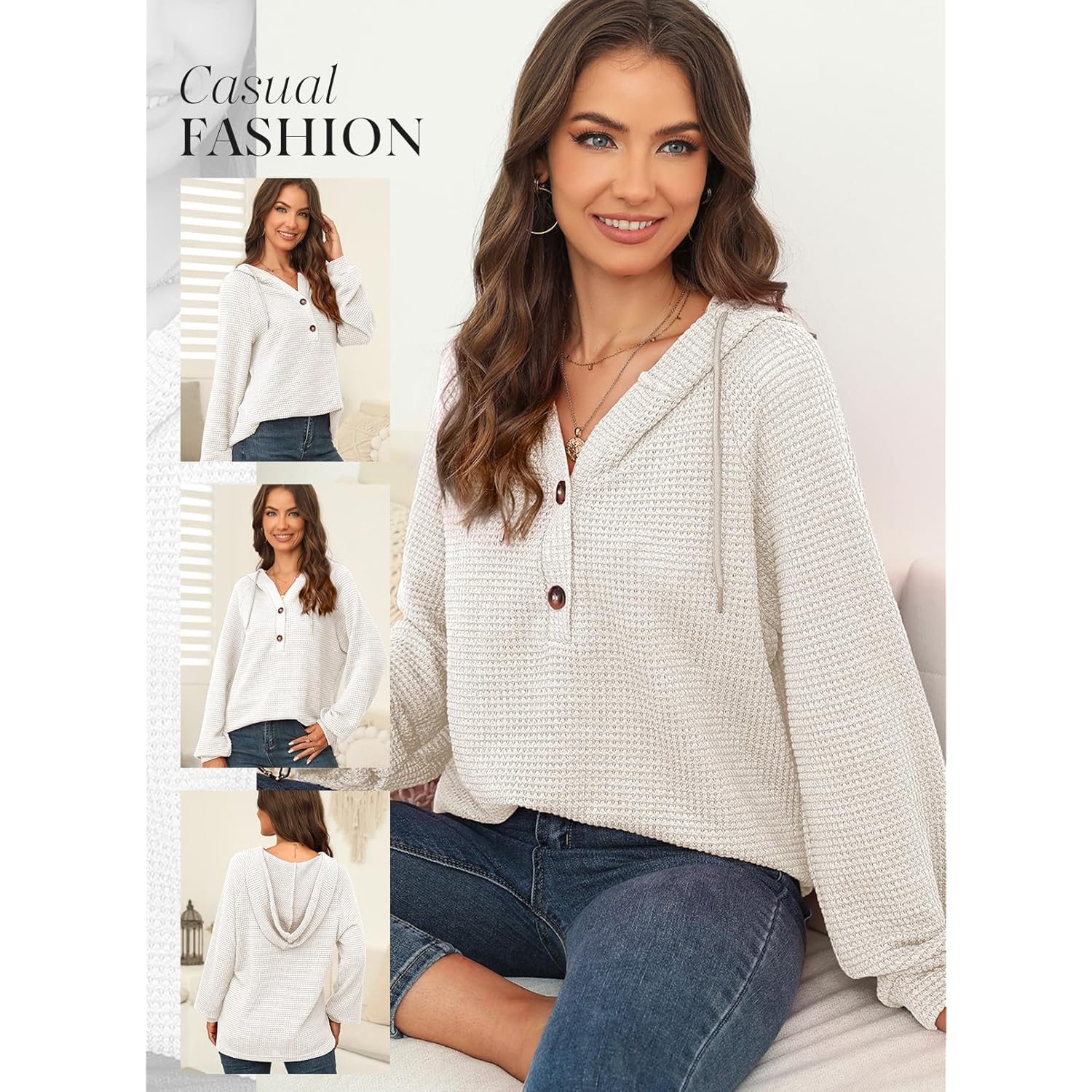 Dokotoo hoodie for Dames Waffle Knit Long Sleeve - Image 4