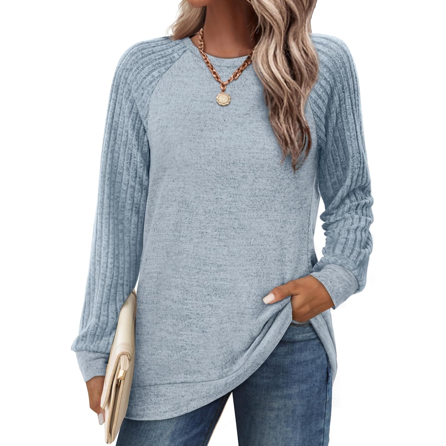Saloogoe Tunic sweatshirt for Dames Crewneck lichtgewicht Sweaters