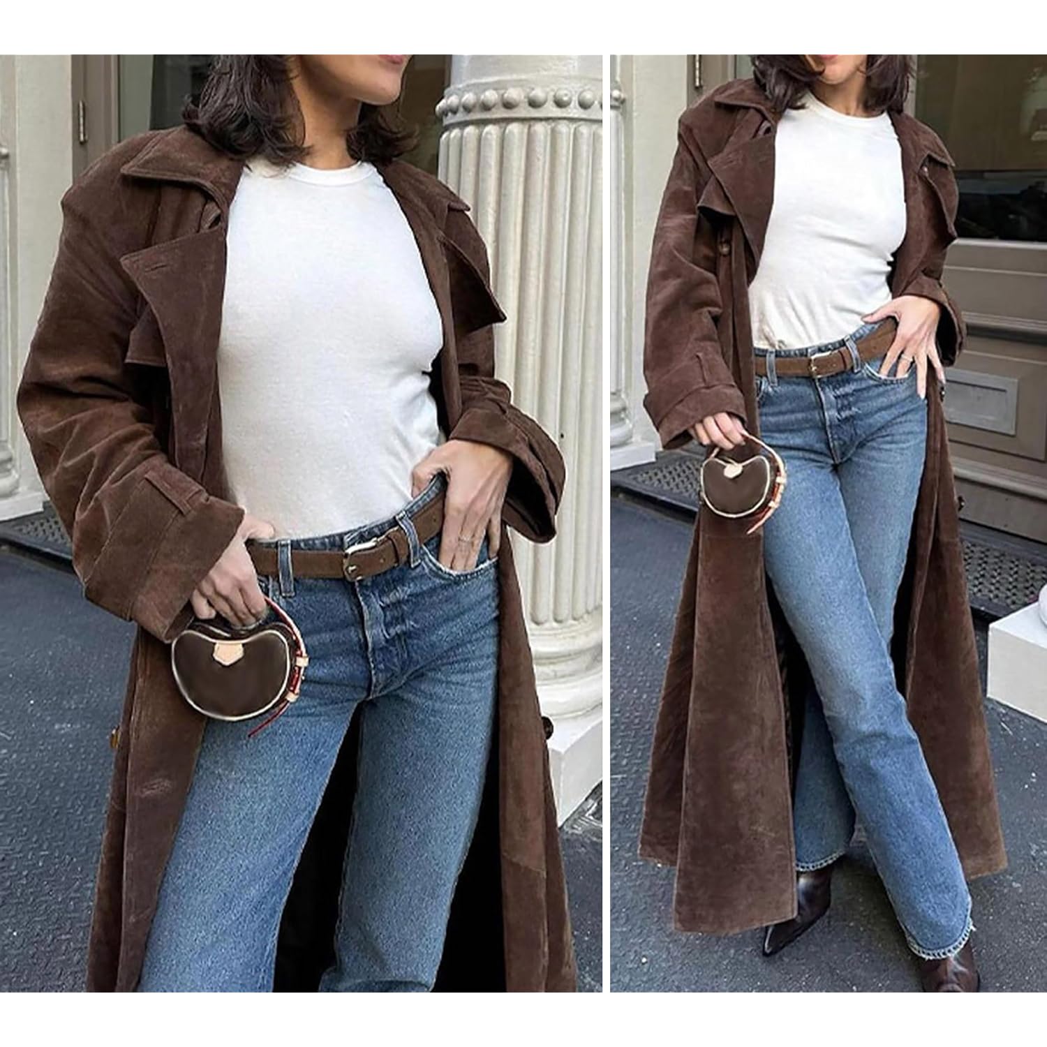 Utcoco Dames Faux Suede lang trenchcoat mantel Notched - Image 6