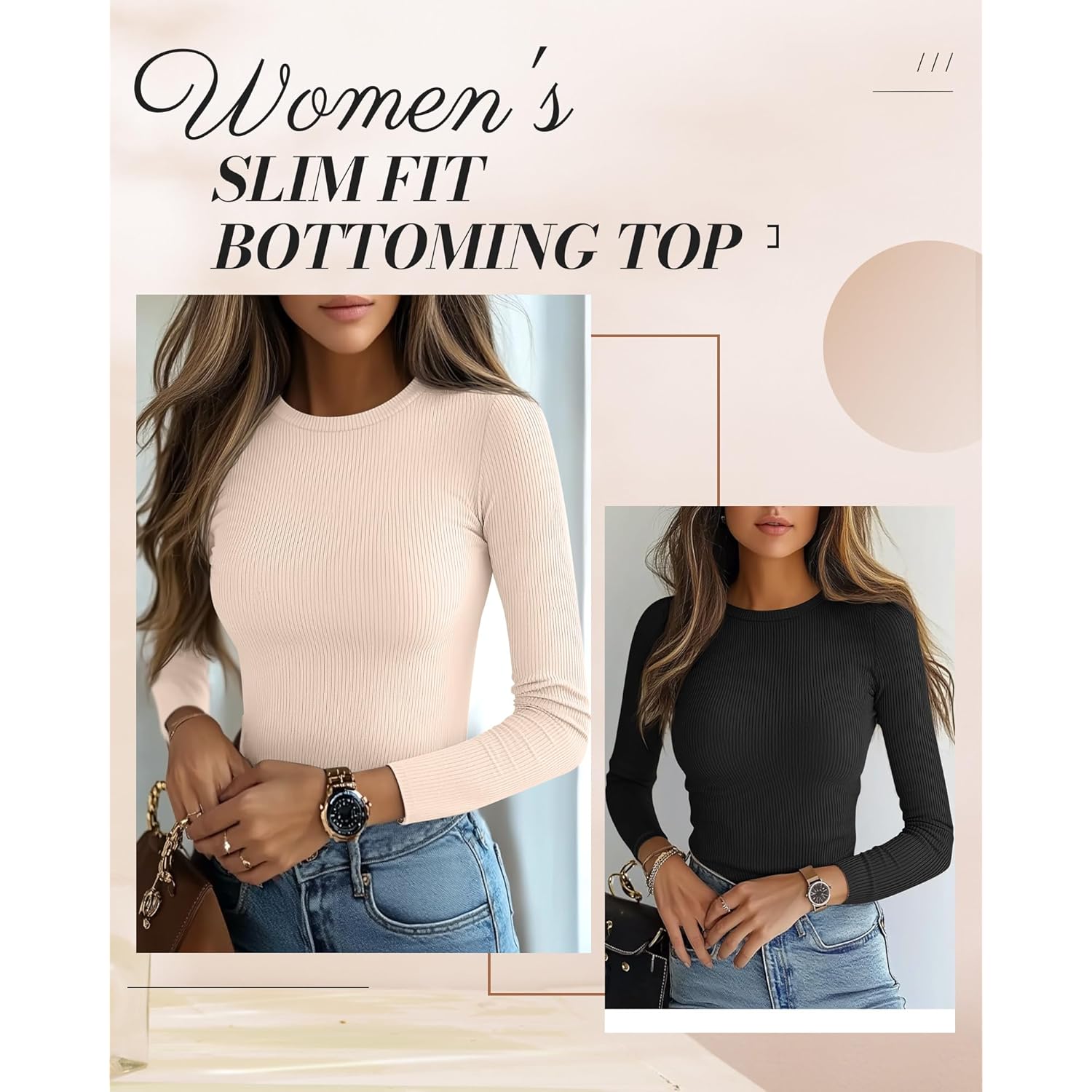 Ficerd 3 Pack Dames geribd lange mouw top, - Image 3