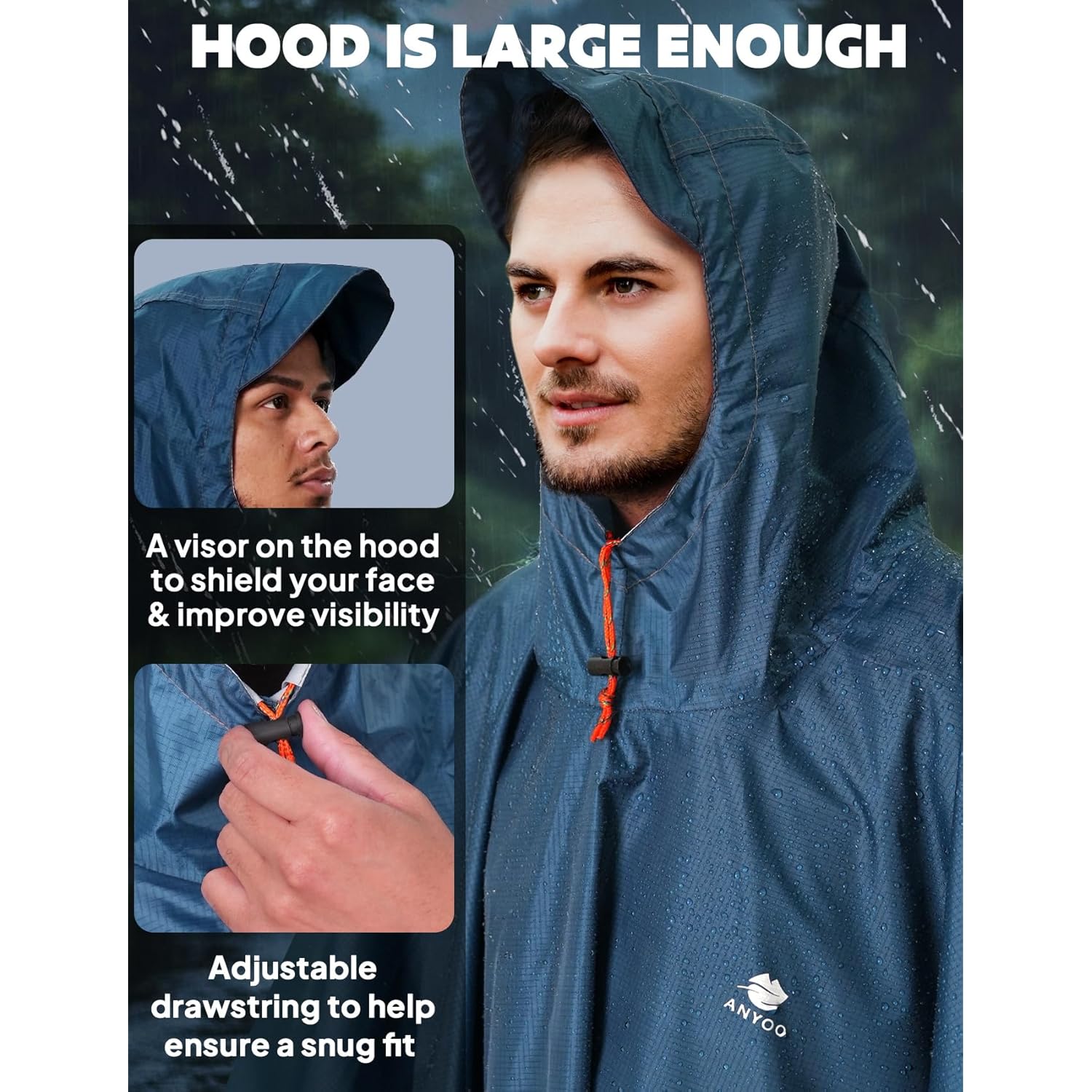 ANYOO capuchon regen Poncho for Adults waterdicht lichtgewicht - Image 4