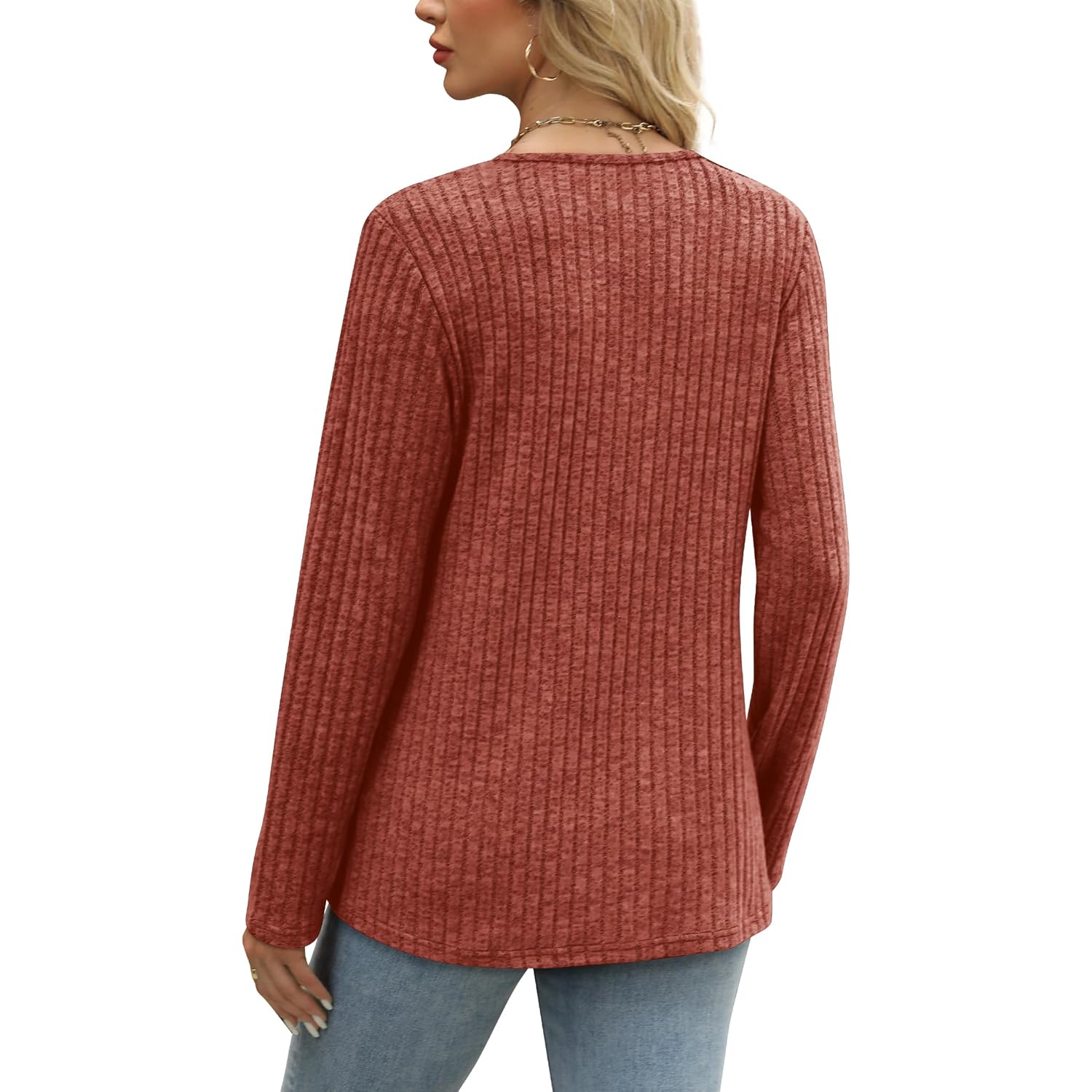 SAMPEEL Sweaters for Dames lange mouw shirt V - Image 5