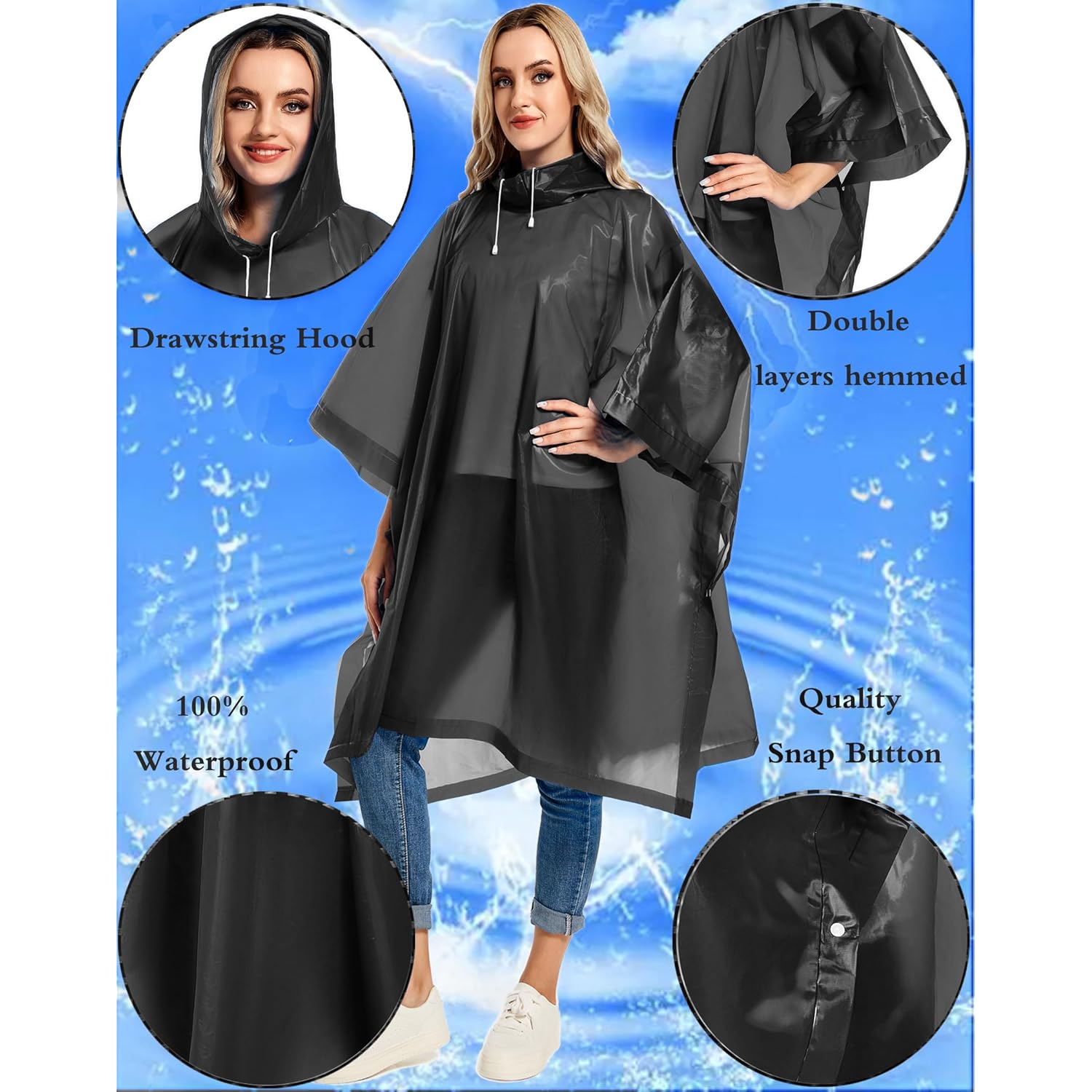 2 Pack regen Ponchos for Adults Reusable - - Image 3