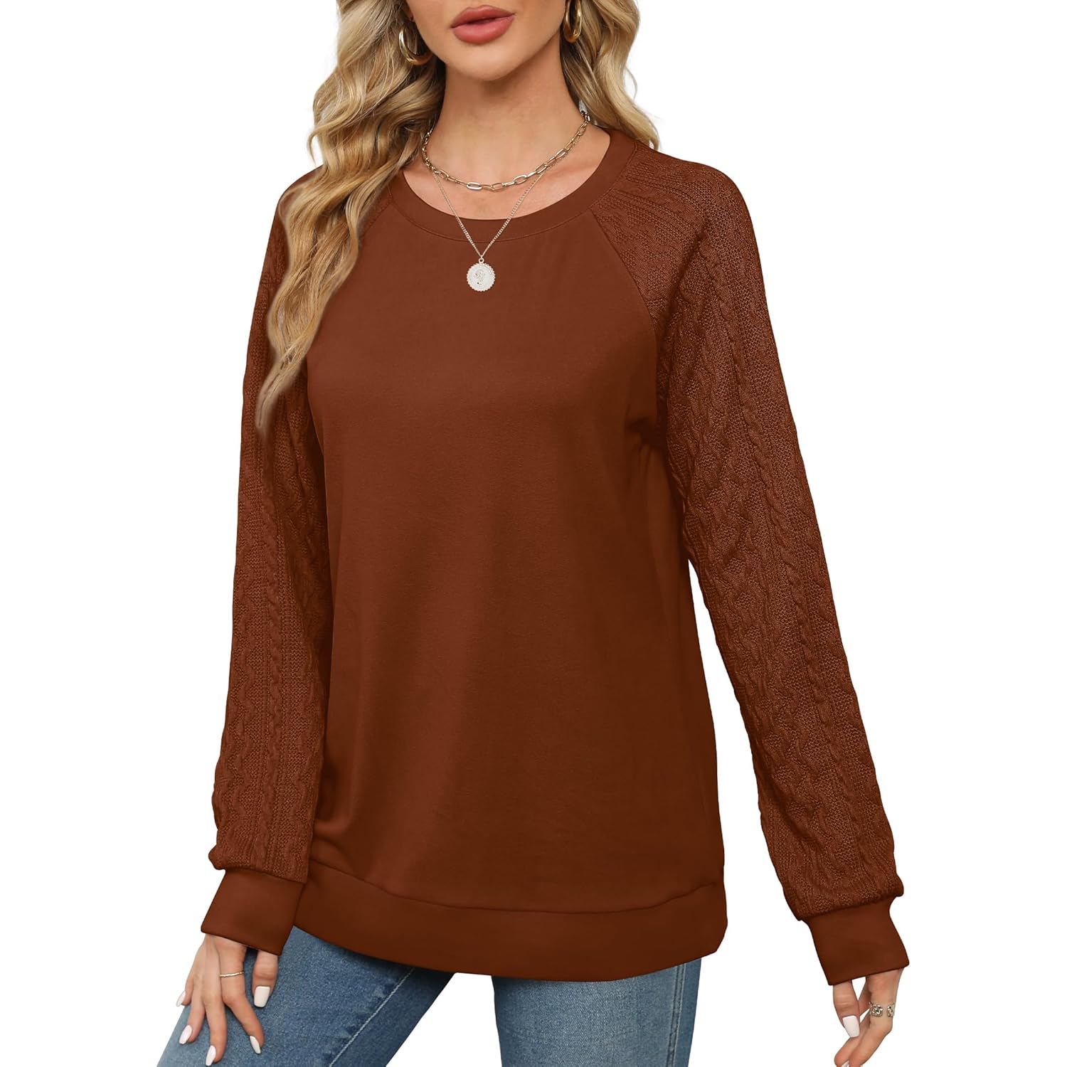 Saloogoe sweatshirt for Dames Crewneck Cable Knit Sleeve - Image 2