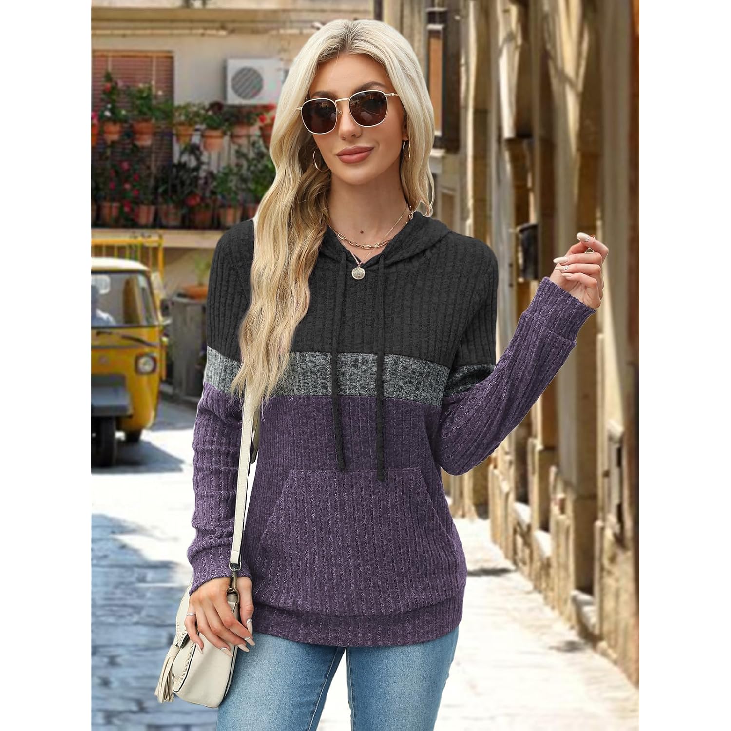 MixShe Dames’s Color Block Knit hoodie – Casual - Image 8