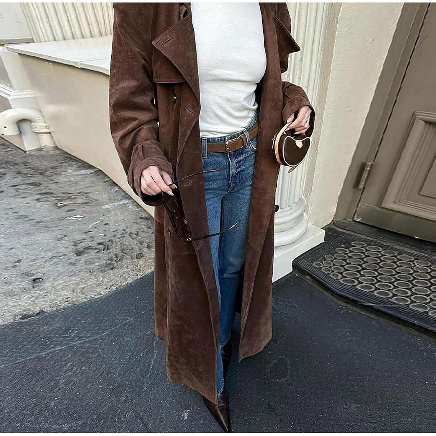 Utcoco Dames Faux Suede lang trenchcoat mantel Notched - Image 4