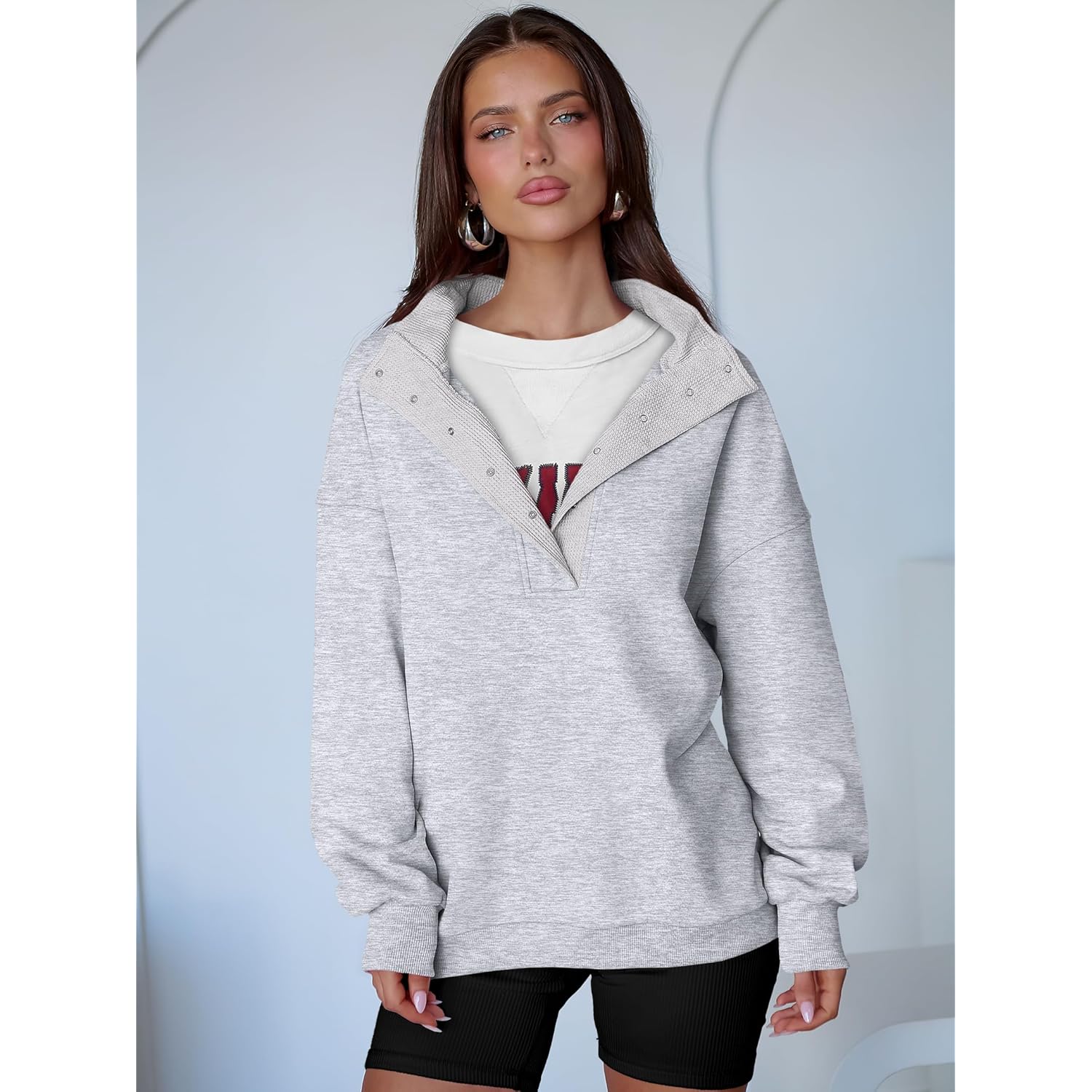 ANRABESS Dames oversized sweatshirt Long Sleeve Henley pullover - Image 3
