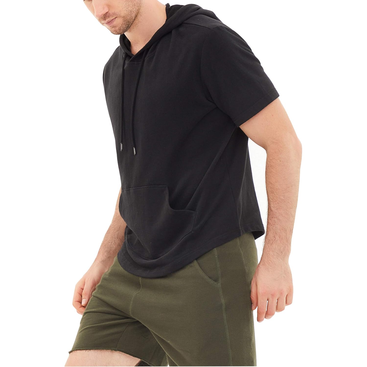 Heren Hoodie Lightweight Soft Cotton Moisture Wicking Kangaroo Pocket Short Sleeve Hoodie - Image 5