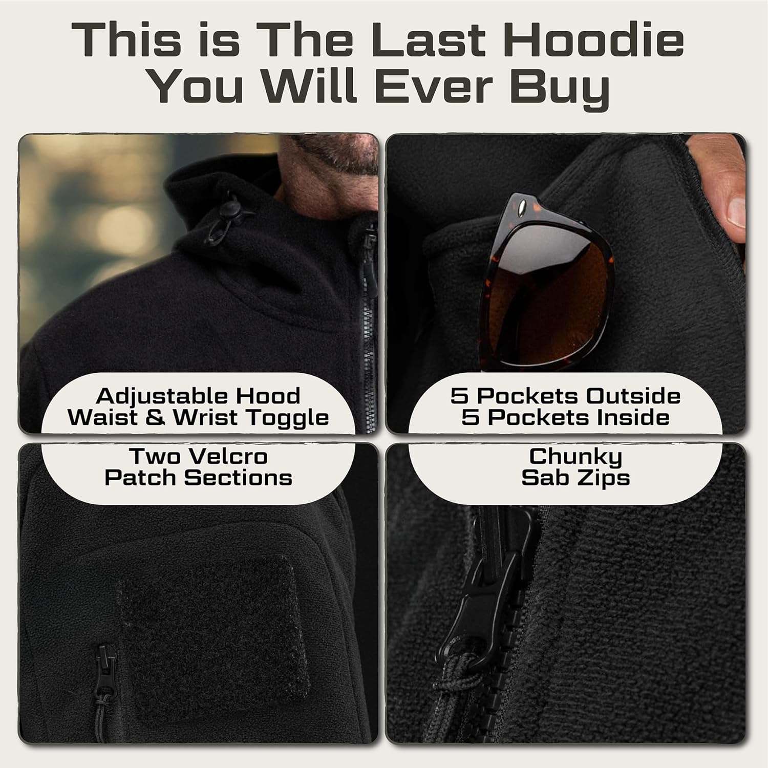 Heren Hoodie Jacket for Heren 4.0 - Military Style fleece Sweater for - Image 7