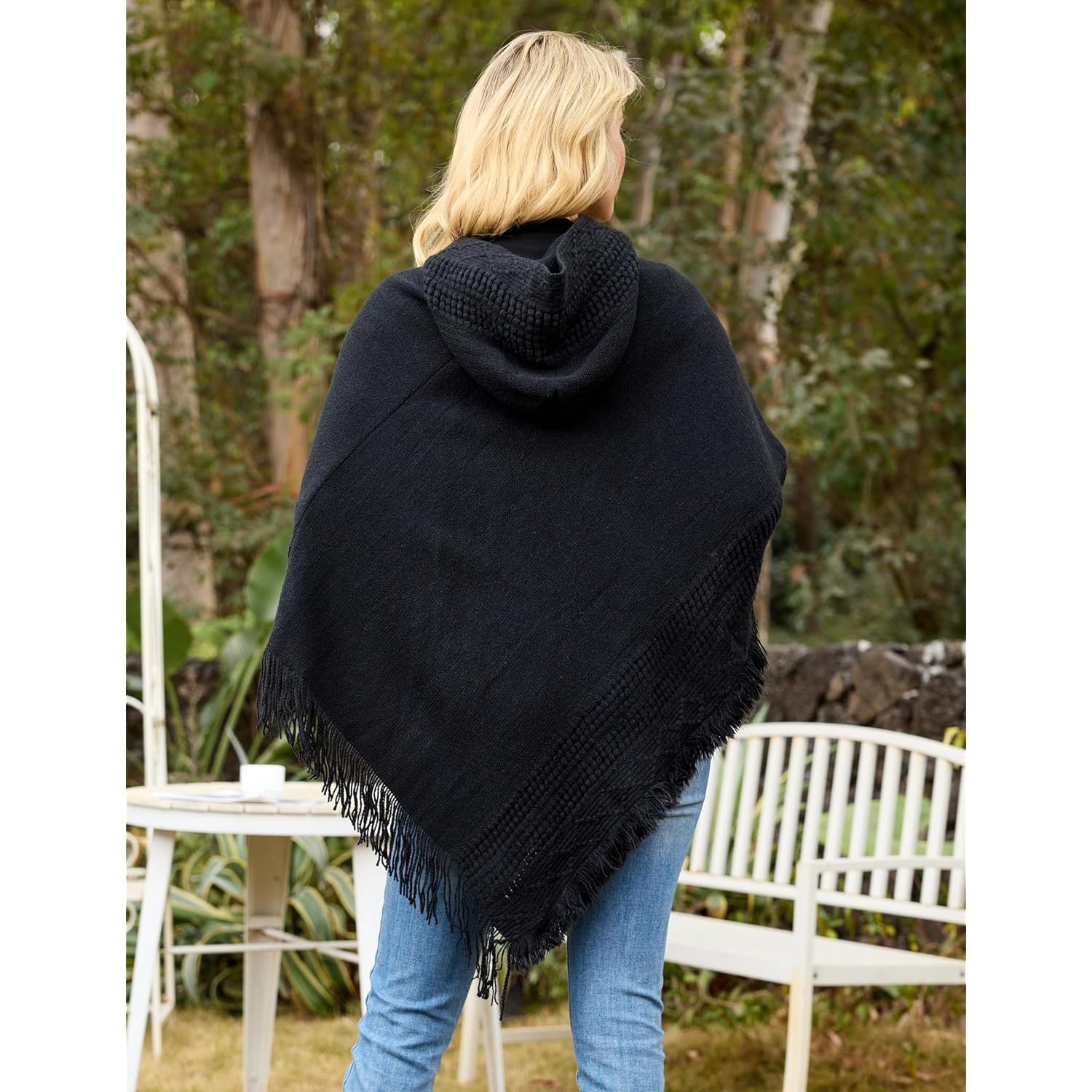 Ferand Ladies' capuchon Cape with Fringed Hem, Crochet - Image 5