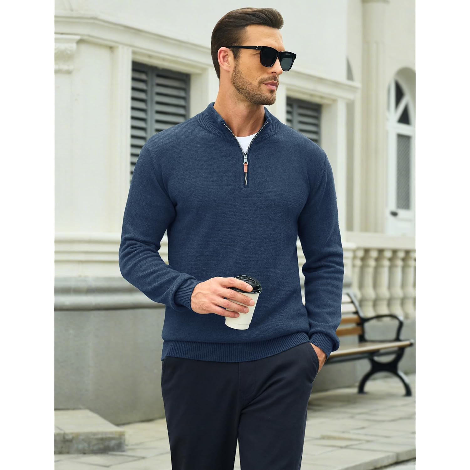 Heren hoodie zip pullover Lightweight Mock Neck Polo Sweater Long Sleeve Warm - Image 3