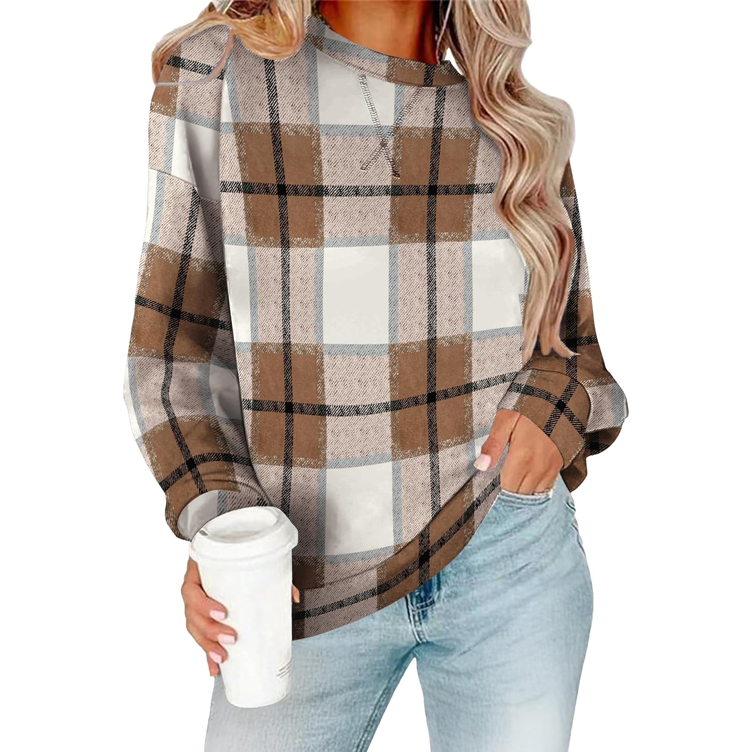 RUMIA Dames Crew Neck sweatshirt Loose pullover Long - Image 2