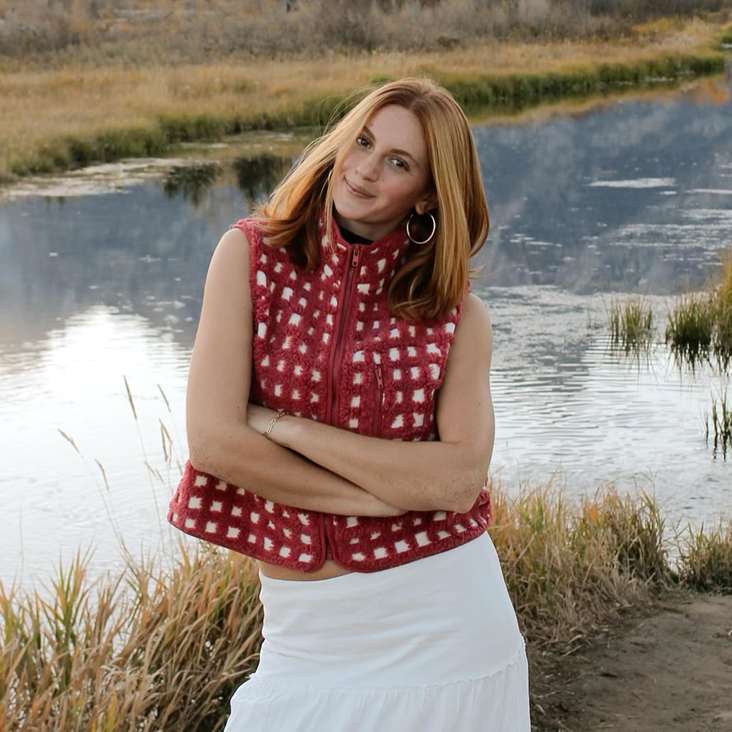 Dames Checkered Sherpa bodywarmer Sleeveless Winter fleece jas - Image 7