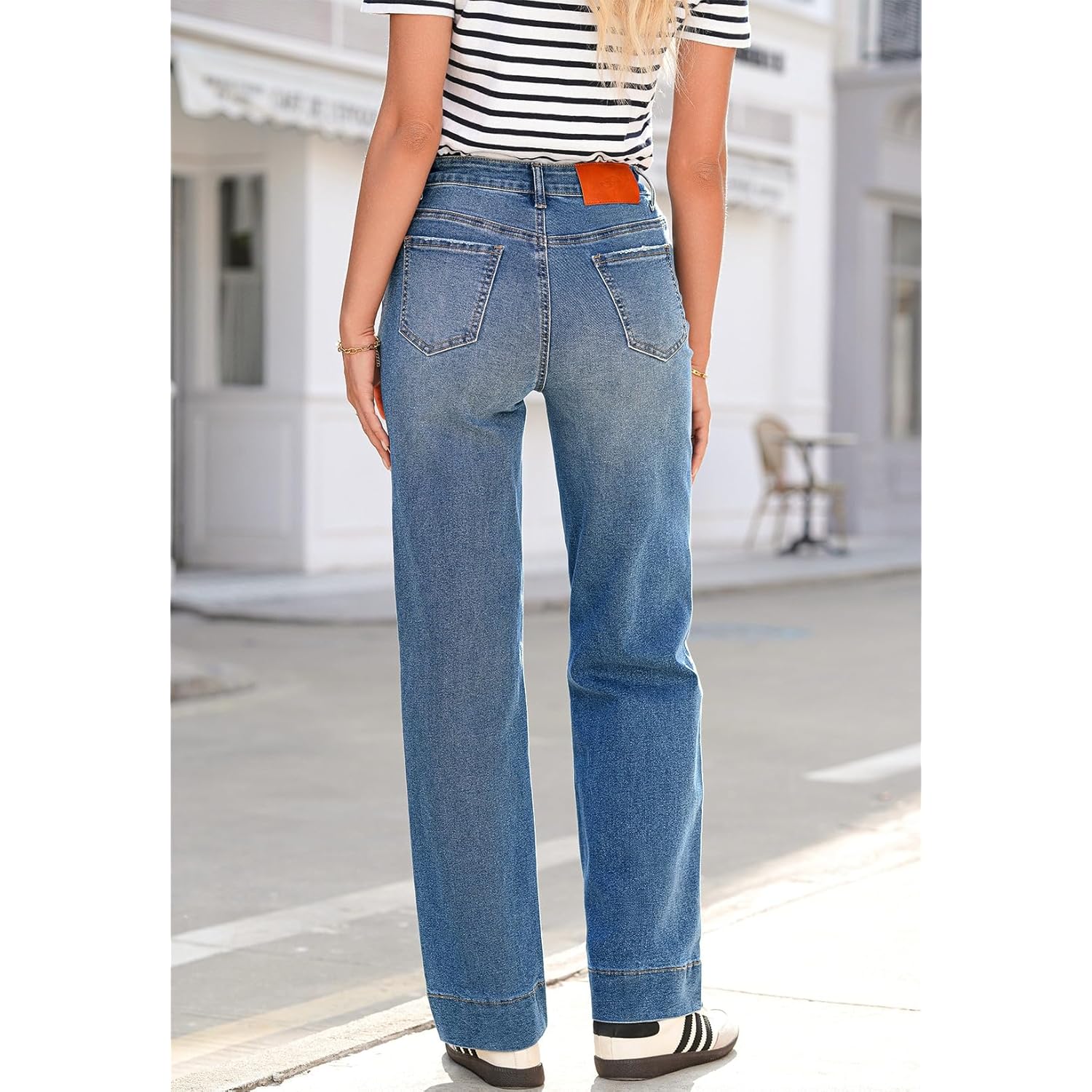 Sidefeel Dames wide leg jeans high-waist Stretchy straight - Image 2