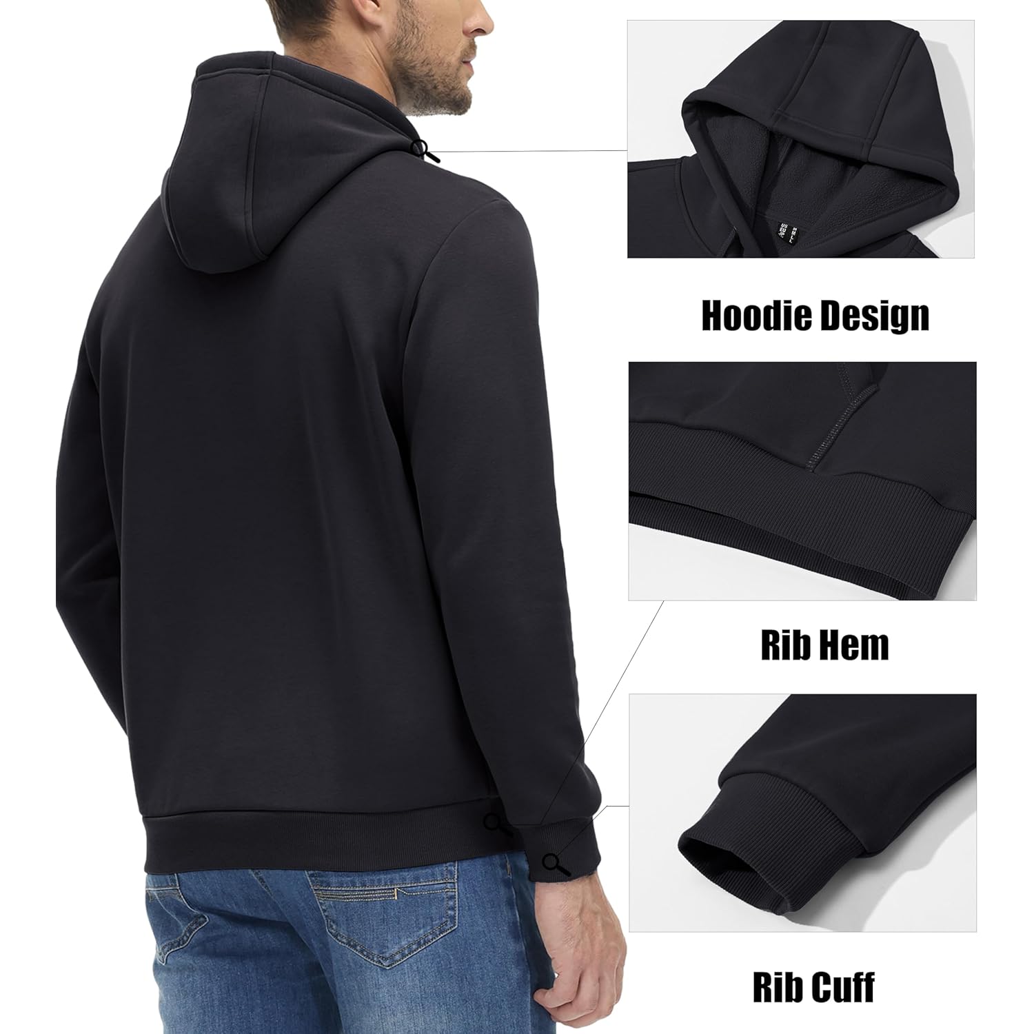 Heren hoodie Hoodies fleece Lined sweatshirt Casual Athletic Workout pullover With Kangaroo - Image 3