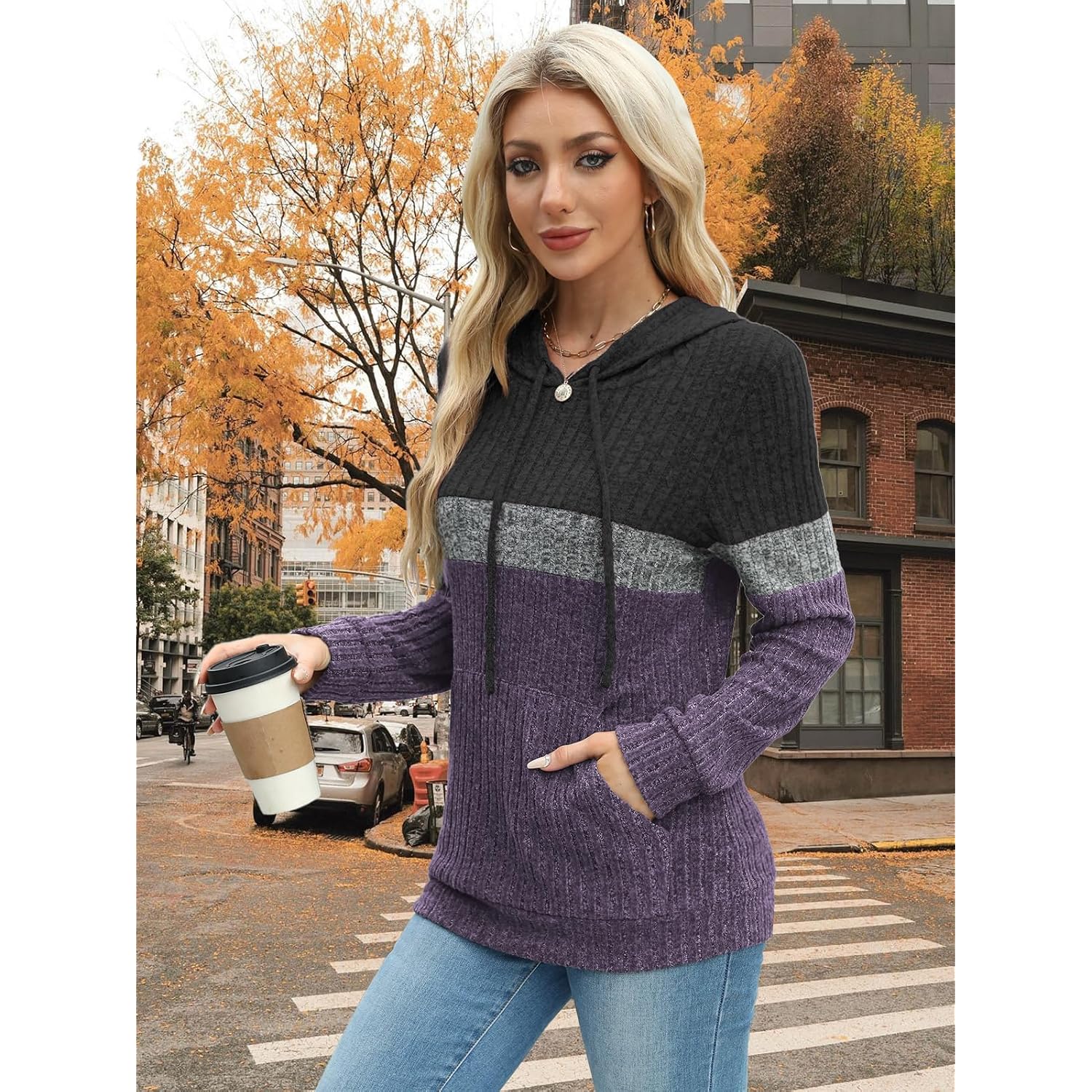 MixShe Dames’s Color Block Knit hoodie – Casual - Image 7