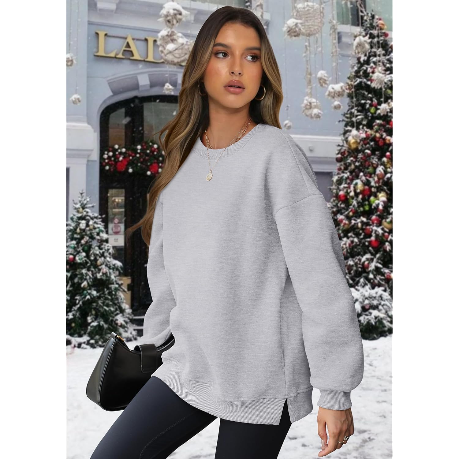 WIHOLL Dames oversized sweatshirt Crewneck Long Sleeve Tops - Image 2