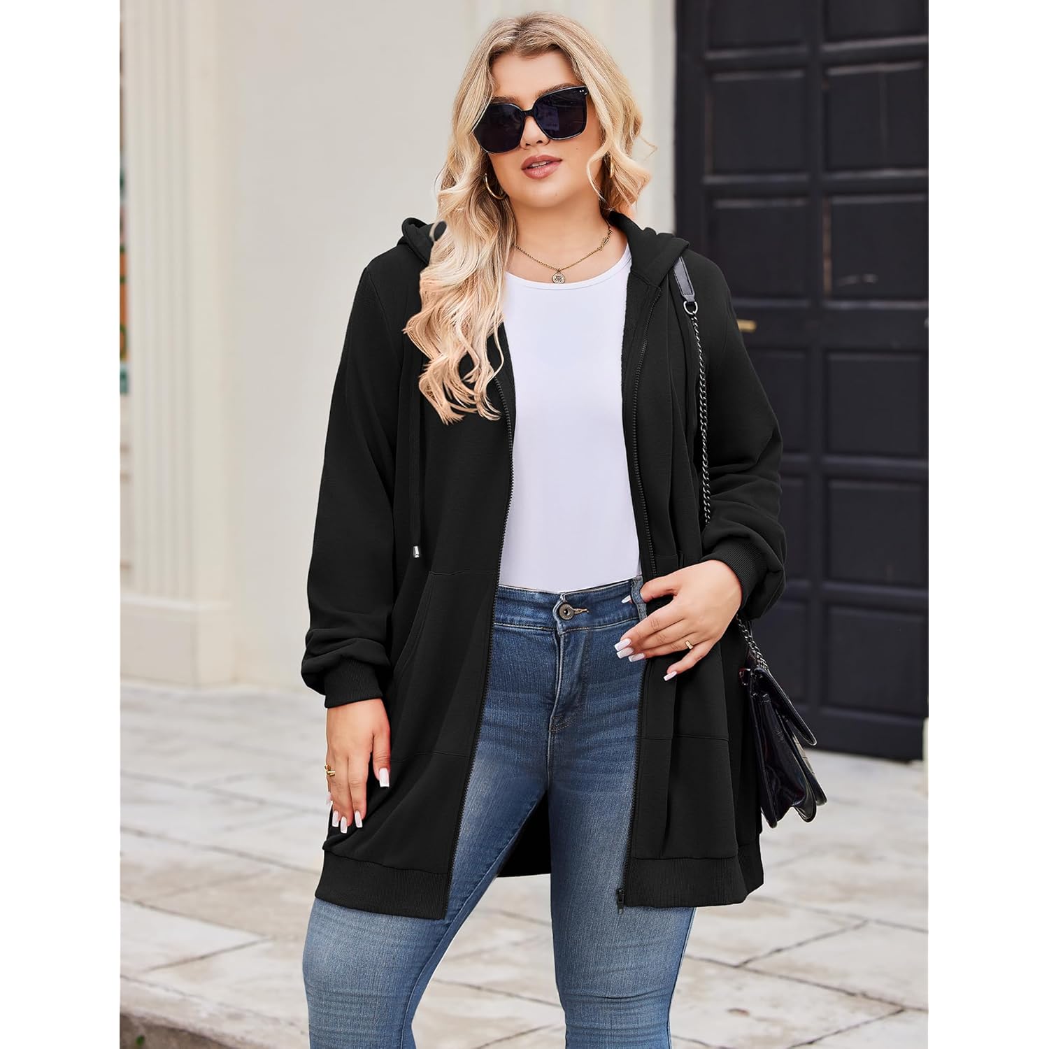 IN'VOLAND Dames Plus Size rits hoodie Long Sleeve - Image 2