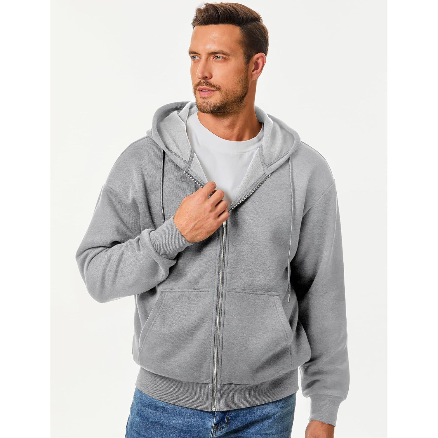 Heren hoodie zip Casual Cotton Hooded fleece Drawstring Hoodies pullover sweatshirt Casual - Image 3