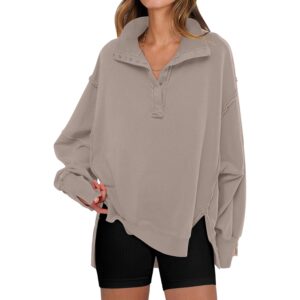 ANRABESS Dames sweatshirt oversized Casual Loose Button Up