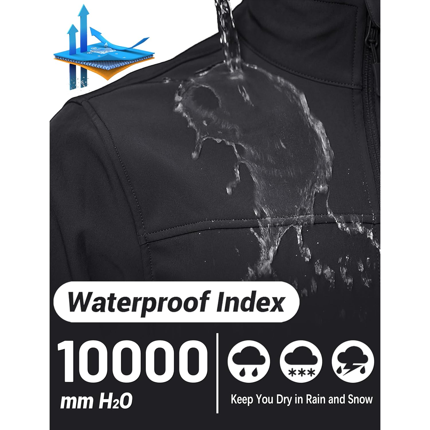 TACVASEN Heren lichtgewicht softshell jas Fleece gevoerd waterdicht - Image 2