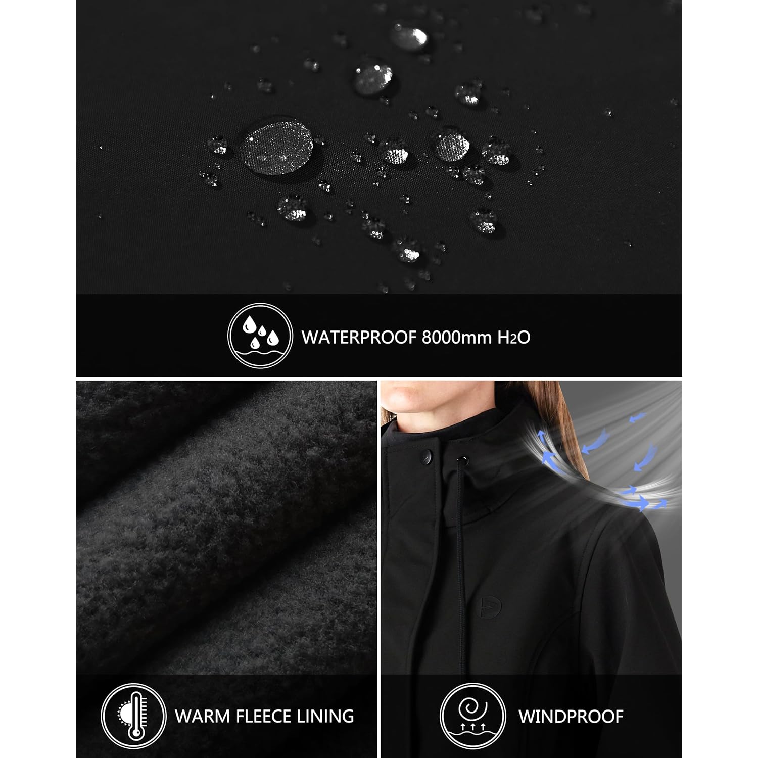 Outdoor Ventures Dames lichtgewicht waterdicht fleece gevoerd capuchon - Image 3