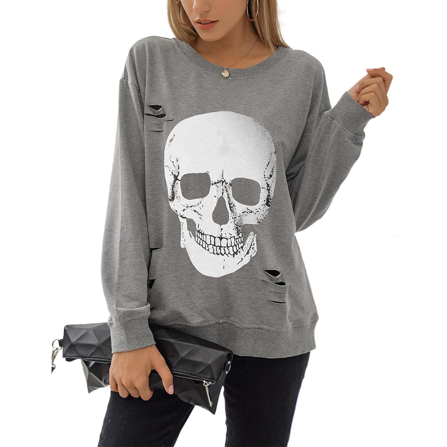Blooming Jelly Dames Halloween sweatshirt Skull Graphic T