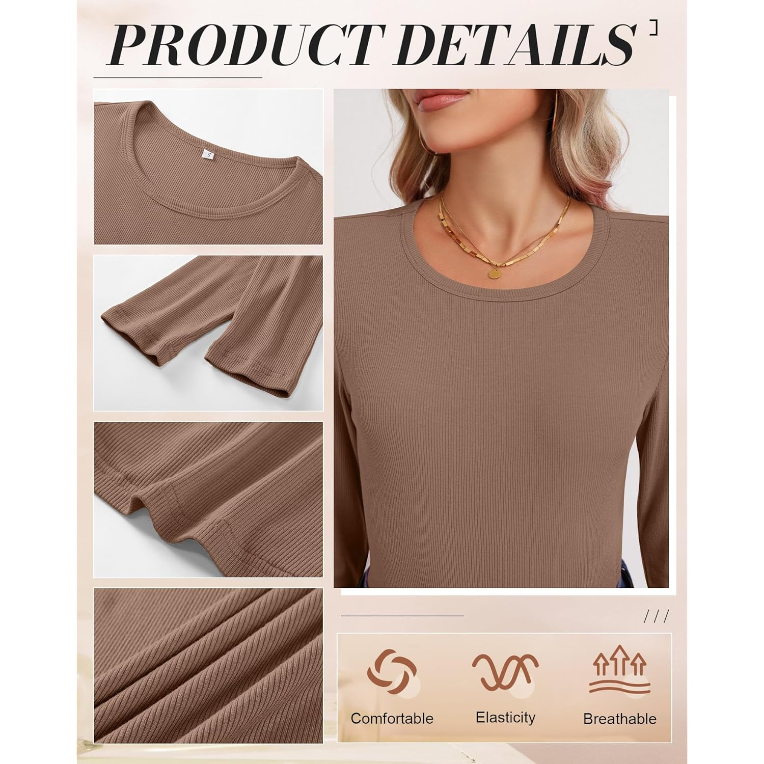 Ficerd 3 Pack Dames geribd lange mouw top, - Image 4