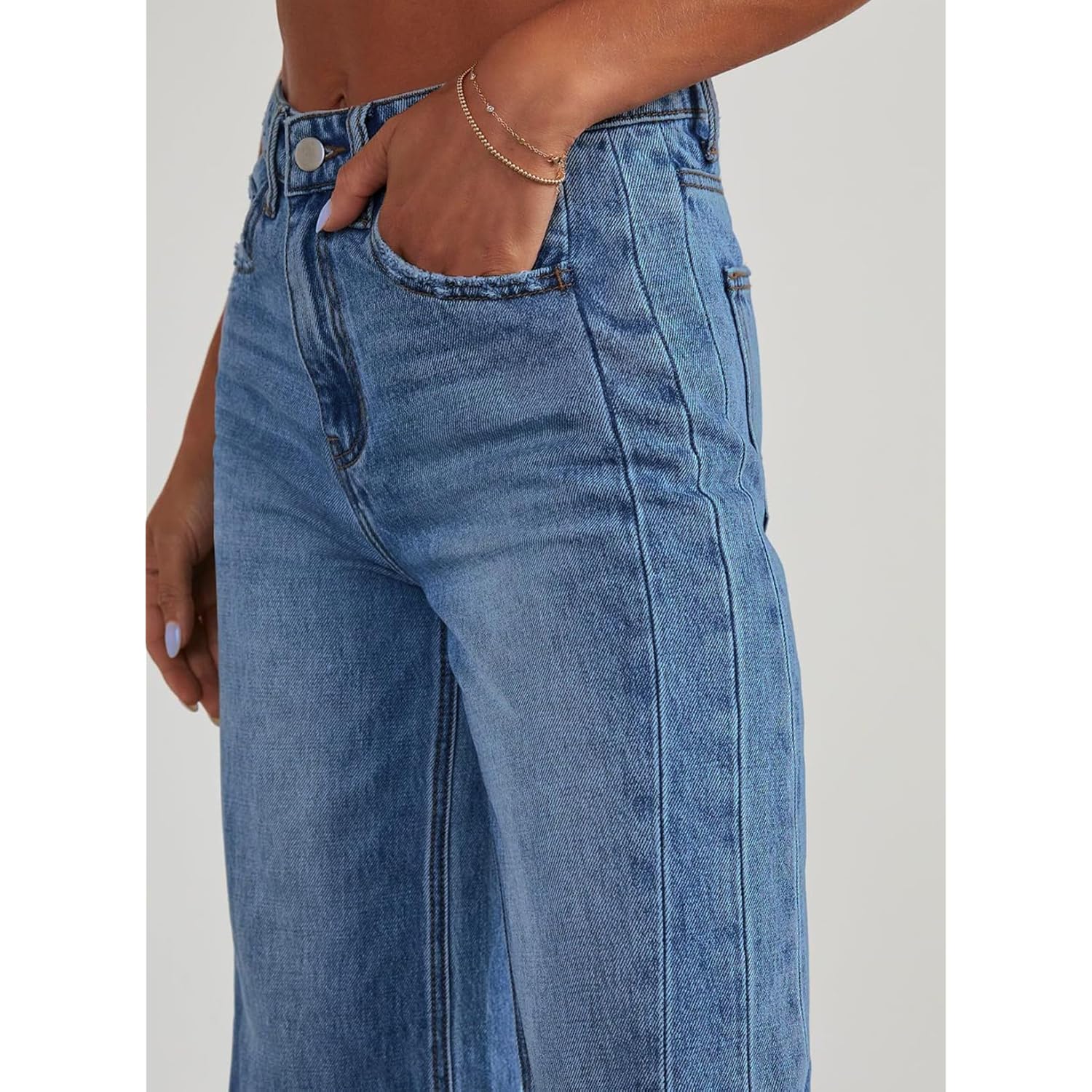 Sidefeel Dames wide leg jeans high-waist Strechy rafelzoom - Image 3