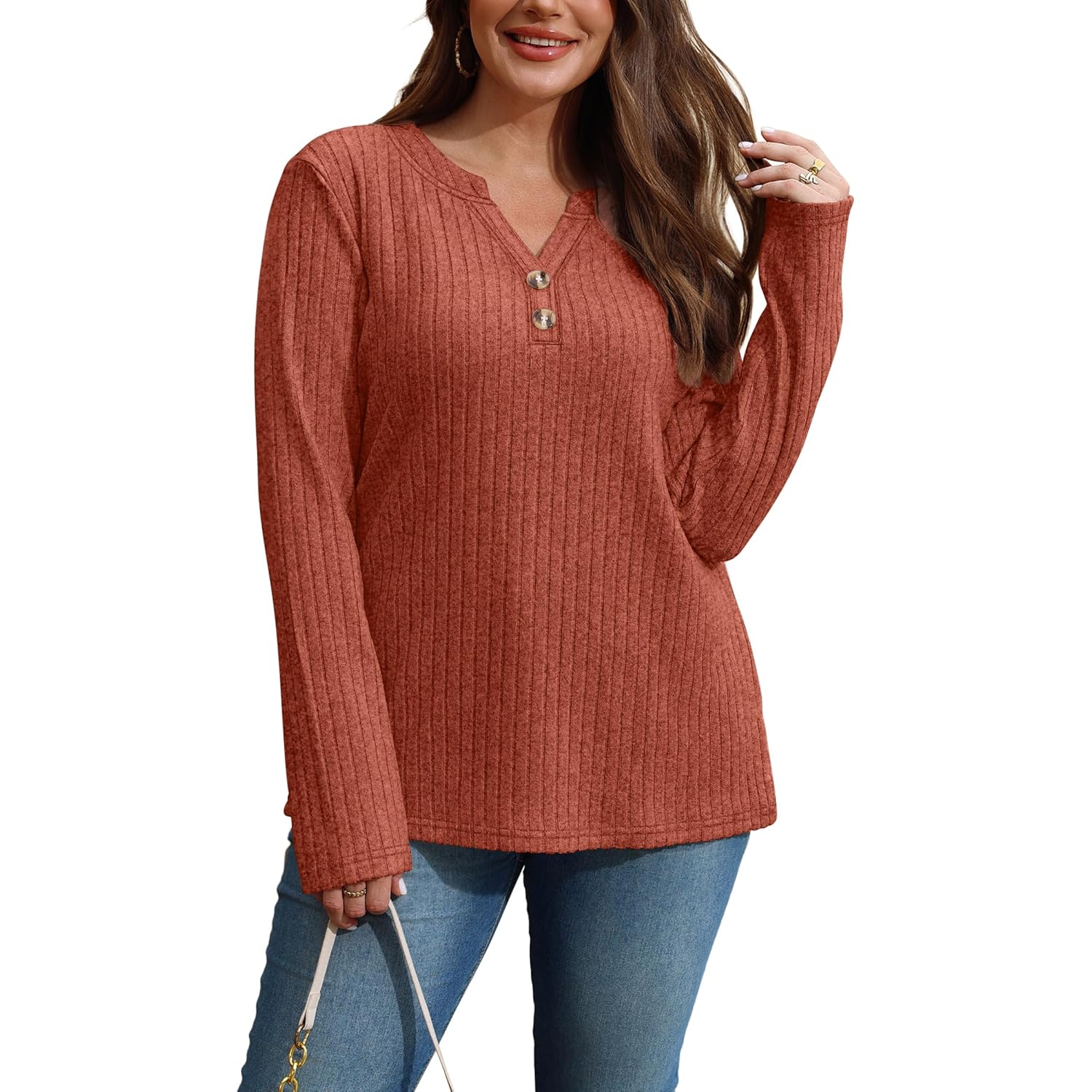 SAMPEEL Dames Sweaters Lightweight lange mouw shirt V - Image 5