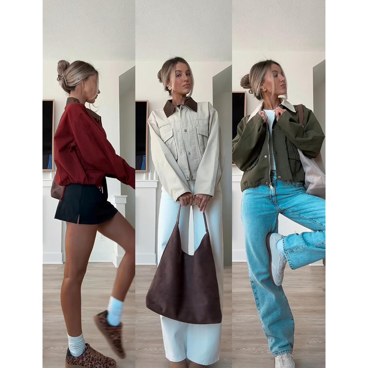 Dames Cropped jas Contrast Collar Utility mantel Cargo - Image 6