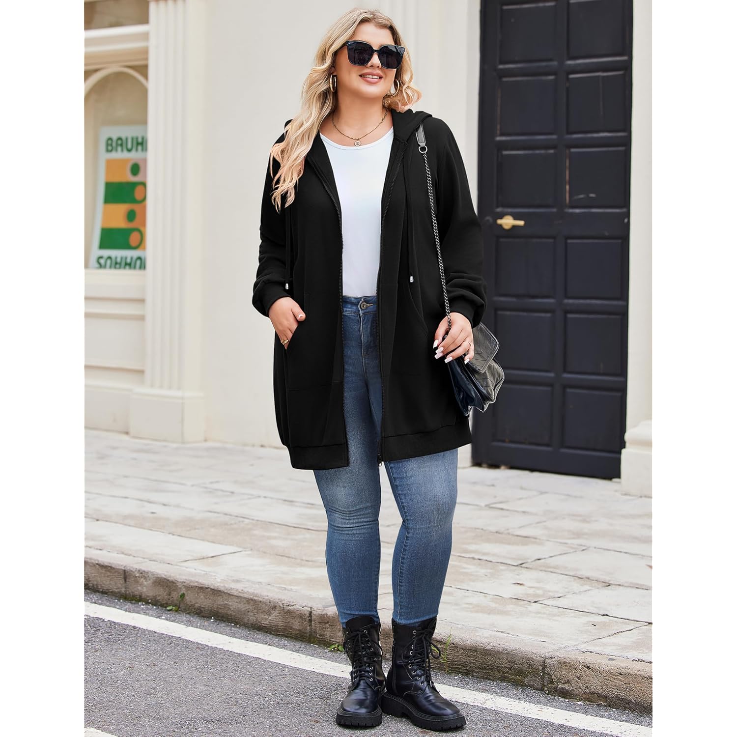 IN'VOLAND Dames Plus Size rits hoodie Long Sleeve - Image 3