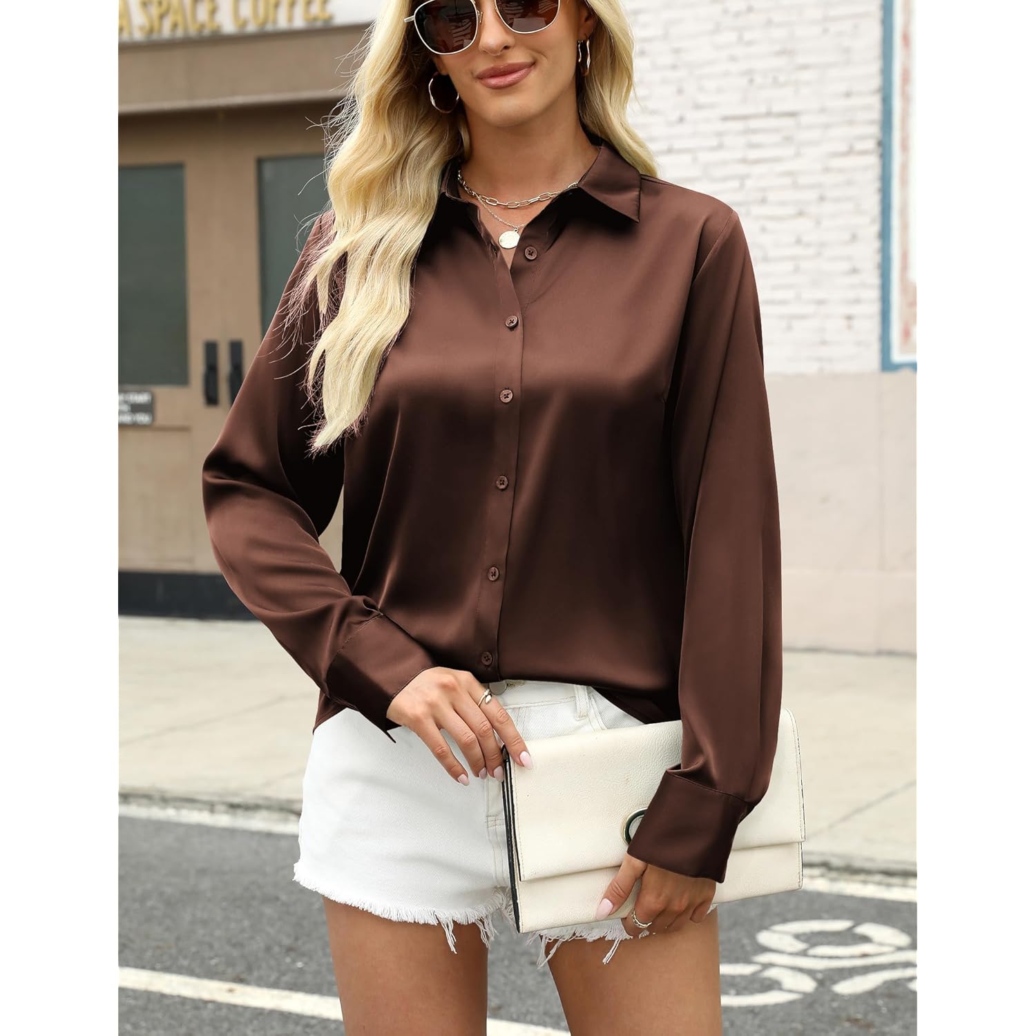 Zeagoo satijn blouse for Dames Silk doorknoop shirt - Image 2