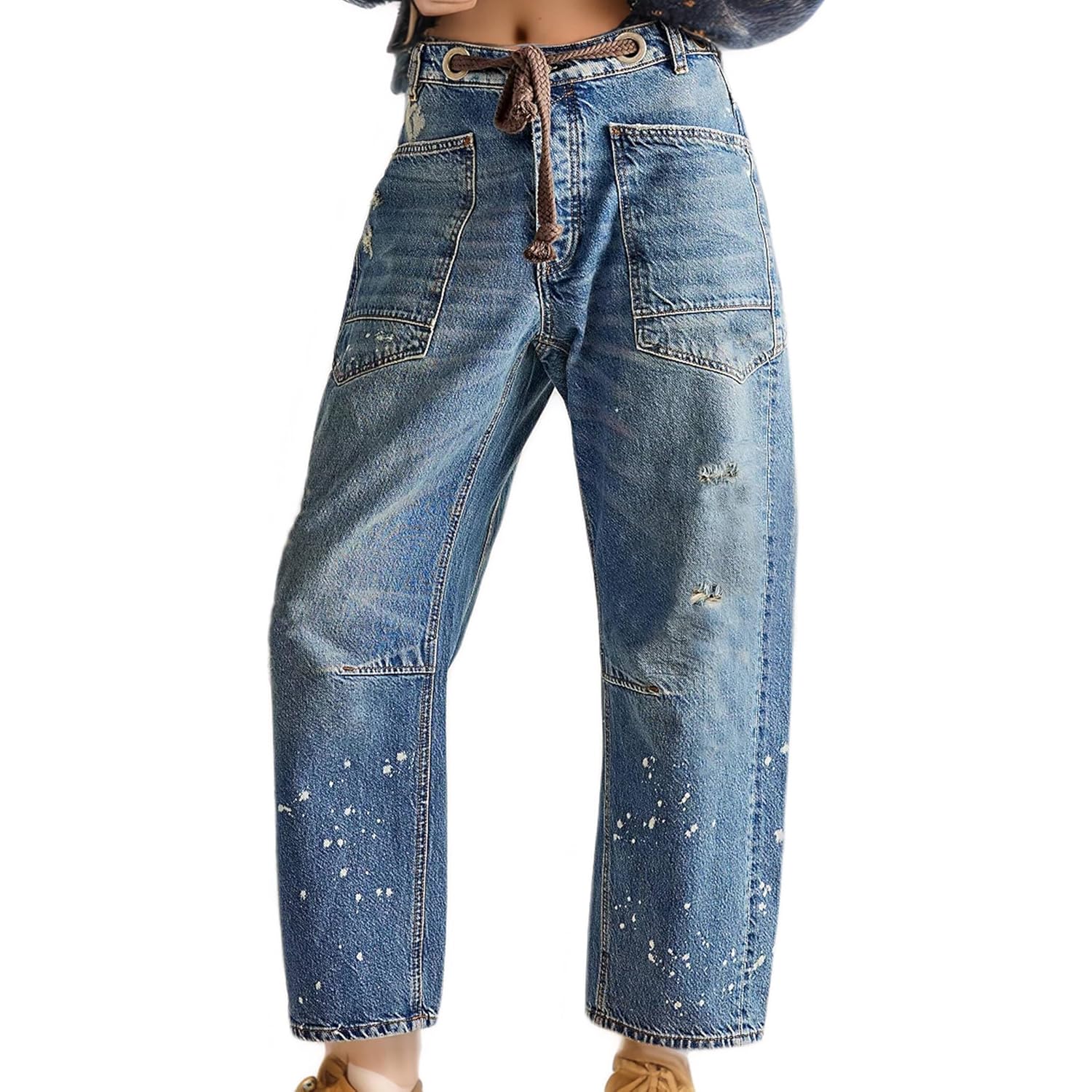 Dames Moxie Pull-On Barrel jeans Mid-low-rise boyfriend Drawstring - Image 2