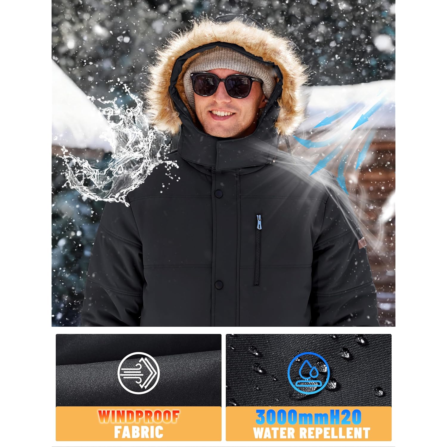 TACVASEN Heren Winter jas with capuchon Water Repellent - Image 4
