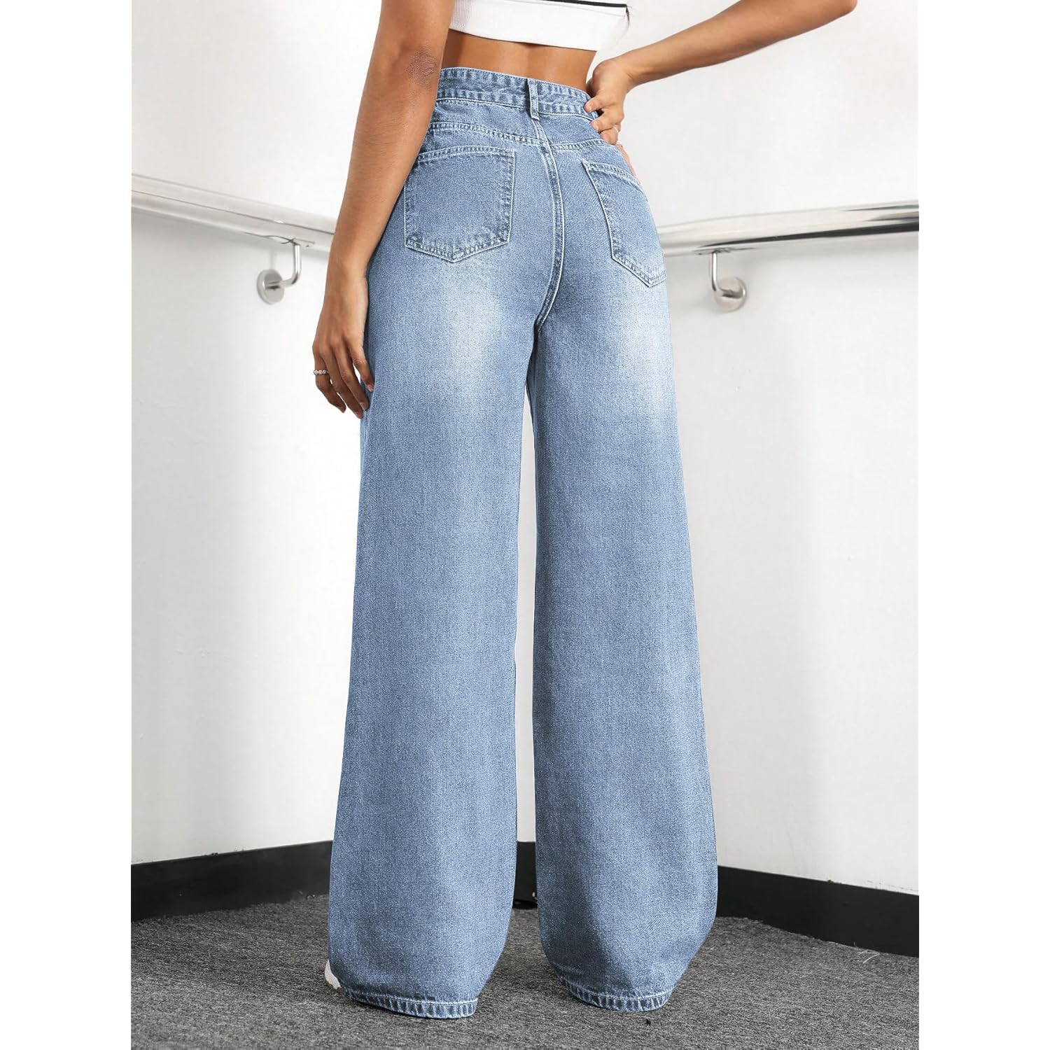 Straight Leg jeans for Dames,high-waist wide leg Loose - Image 2