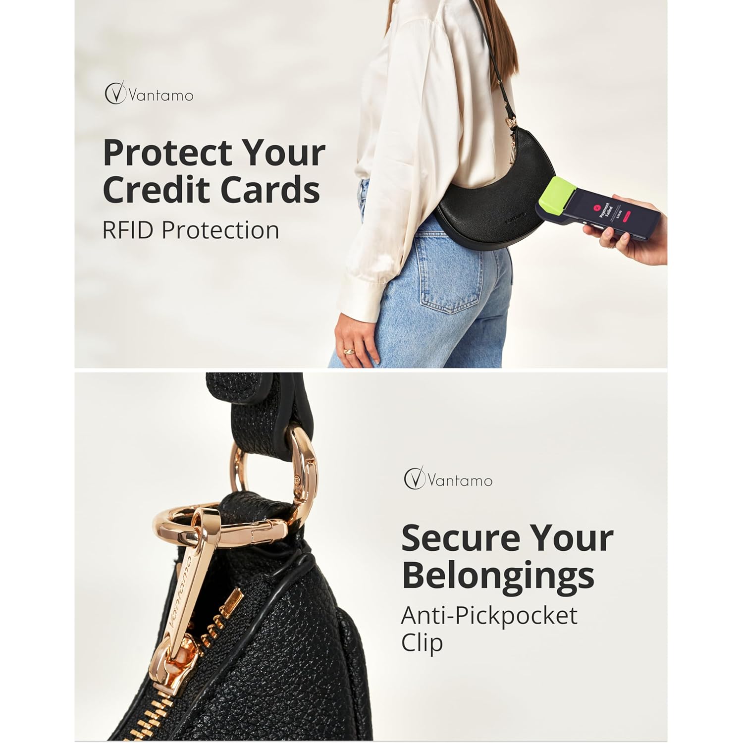 Vantamo Crescent Bags For Dames with RFID Protection, - Image 5