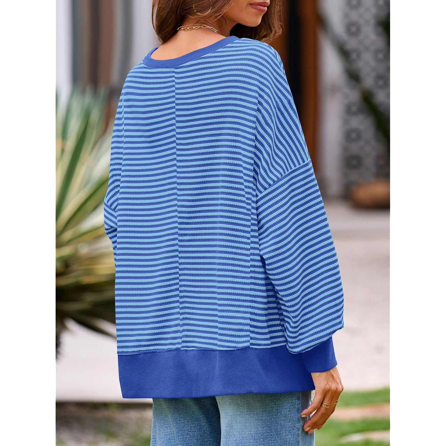 Fisoew Dames Fall oversized sweatshirt Casual Waffle Knit - Image 4