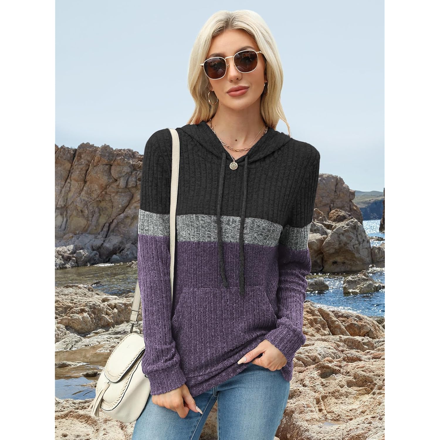 MixShe Dames’s Color Block Knit hoodie – Casual - Image 6